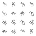 Touchscreen hand gestures line icons set