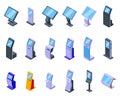 Touchscreen icons set isometric vector. Phone system