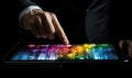 Touchscreen interaction with colorful data visualization on tablet device Royalty Free Stock Photo