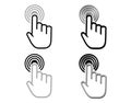 Touchscreen interaction icon. Pointer click icon. Clicking the cursor line symbol and pointing hand clicks the icon.