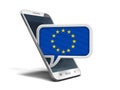 Touchscreen smartphone and Speech bubble with Europian Union flag