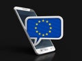 Touchscreen smartphone and Speech bubble with Europian Union flag