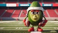 Tough avocado dressed as a footballer, sporting a red American football helmet
