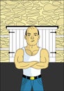 Tough guy standing with arms folded showing muscles vector illustration