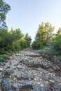 Tough High Mountain footpath in Penteli, a mountain to the north of Athens, Greece