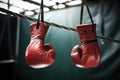 Tough Leather Boxing Gloves in a Gym: Concept for Power Punching, Fighter Training, and Boxing Competitions - Generative AI Royalty Free Stock Photo