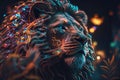 Tough lion animal statue with neon lights Royalty Free Stock Photo