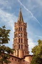 View of the bell tower of the Basilica Saint-Sernin in Toulouse, France