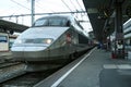 French High Speed train TGV Atlantique ready for departure on Toulouse Matabiau station platform. s Royalty Free Stock Photo