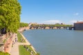 Toulouse, France, waterfront along river Garonne during spring, Pont Neuf