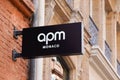 APM Monaco logo brand and text sign front of boutique fashion jewelry luxury boutique