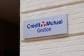 Credit mutuel gestion french office store sign text and brand bank logo signage on