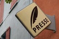 Presse french sign brand and logo text newspaper store seller press shop symbol feather