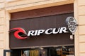 Ripcurl surf sport logo brand fashion shop and text sign store on facade boutique