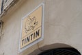 Tintin logo text and brand sign store of comic hero shop sell book comics boutique toys