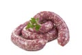 Toulouse sausage Raw `saucisse de toulouse` - french meat specialty from Toulouse on white Royalty Free Stock Photo