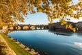 The banks of the Garonne in autumn and the Pont Neuf in Toulouse in Haute Garonne, in Occitanie, France Royalty Free Stock Photo