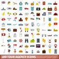 100 tour agency icons set, flat style Royalty Free Stock Photo