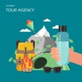 Tour agency poster banner, vector flat illustration Royalty Free Stock Photo