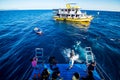 A tour boat brings divers to dive in the Surin Islands in the Andaman Sea