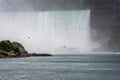 Tour boat in the mist under Horseshoe Falls on the Niagara River Royalty Free Stock Photo