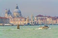 Venice lagoon landmarks and boats speeding Italy Royalty Free Stock Photo