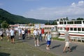 Tour boat and tourists on River Moselle, Germany