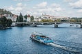 Tour boat on Vltava river in Prague, Czech Republic