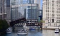 Tour Boats and the Michigan Avenue DuSable Bridge Royalty Free Stock Photo