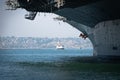 Tour Boats Off USS Midway Bow Royalty Free Stock Photo