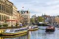 Tour Boats Reflection Canal Amsterdam Holland Netherlands