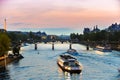 Tour Boats on Seine at Sunset Royalty Free Stock Photo