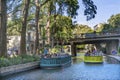 Tour Boats Sidewalks Toursits Reflection River Walk San Antonio Texas Royalty Free Stock Photo