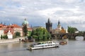 Tour Boats on Vltava River and Charles Bridge  Prague Czech Republic Royalty Free Stock Photo