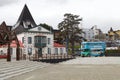 Tour bus service and ancient house in Ushuaia, Argentina