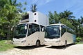 Tour buses. tour coaches parked in a car park or parking area