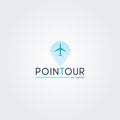 Tour company logos created from blue navigation and airplane vector design