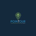 Tour company logos created from green navigation and airplane vector design