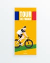 Tour de France men`s multiple stage bicycle race social media story template with a bike racer riding on green bike path