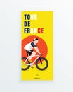 Tour de France men`s multiple stage bicycle race social media story template with young bike racer on yellow background
