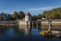 Tour de la Pelote, Quai de Strasbourg, An old French style Fort and river in Besancon, France
