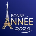Carte de vÃâux 2020 reprÃÂ©sentant Paris et la tour Eiffel en lettres dorÃÂ©e sur fond bleu nuit. Royalty Free Stock Photo