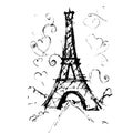 tour Eiffel romantic vector illustration heart frame drawing water color paints and crayons, crayon, paint drops background Royalty Free Stock Photo