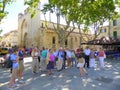 Tour group and guide in city centre