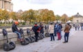 Tour groups of tourists on the streets of Paris by Segway