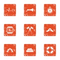 Tour hike icons set, grunge style