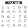 Tour line icons for web and mobile design. Editable stroke signs. Tour outline concept illustrations