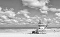 Tour of Miami beach colorful lifeguard towers. Quirky iconic structures. Lifeguard towers South Beach unique and worth Royalty Free Stock Photo