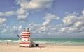 Tour of Miami beach colorful lifeguard towers. Quirky iconic structures. Lifeguard towers South Beach unique and worth Royalty Free Stock Photo