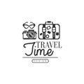 Tour operator label with traveler accessories